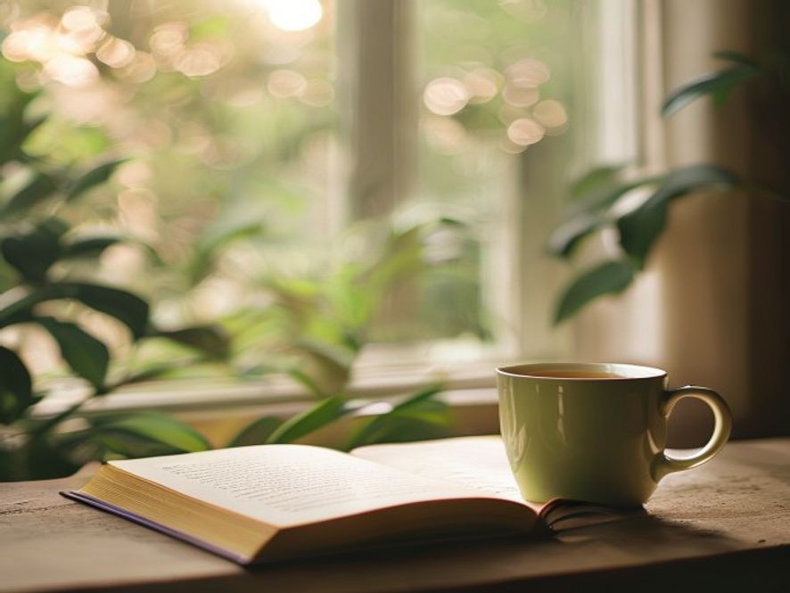 Open laptop and notebook on a bright windowsill with natural daylight